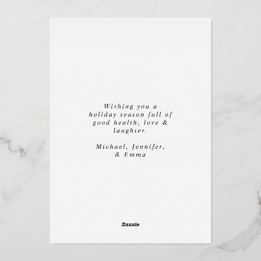 Elegante zilveren dennenboom fotolijst folie feestdagenkaart (Achterkant)