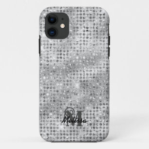 Elegante zilveren diamant bezaaid patroon monogram Case-Mate iPhone case