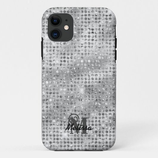 Elegante zilveren diamant bezaaid patroon monogram Case-Mate iPhone case (Achterkant)