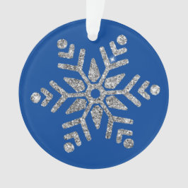 Elegante zilveren diamant sneeuwvlok op blauw ornament