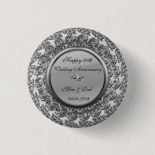 Elegante zilveren diamanten 50ste huwelijksverjaar ronde button 3,2 cm
