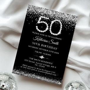 Elegante zilveren diamanten 50ste verjaardagsfeest kaart