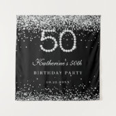 Elegante zilveren diamanten 50ste verjaardagsfeest wandkleed (Voorkant)