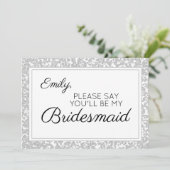 Elegante zilveren diamanten glinsterende bruidsmei kaart (Staand voorkant)