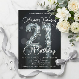 Elegante Zilveren Diamanten Glitter 21e Verjaardag Kaart