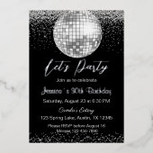Elegante Zilveren Discobal Let's Party Verjaardag Folie Uitnodiging (Voorkant)