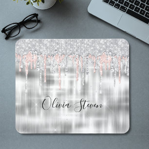 Elegante zilveren druipende glitters monogram muismat