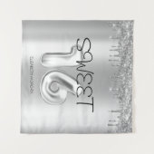 Elegante zilveren druppels Sweet 16 Wandkleed (Voorkant (horizontaal))