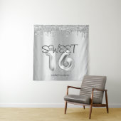 Elegante zilveren druppels Sweet 16 Wandkleed (In situ)