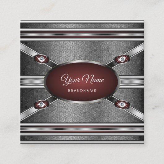 Elegante zilveren effecten Bourgogne met Faux Diam Vierkante Visitekaartje (Voorkant)