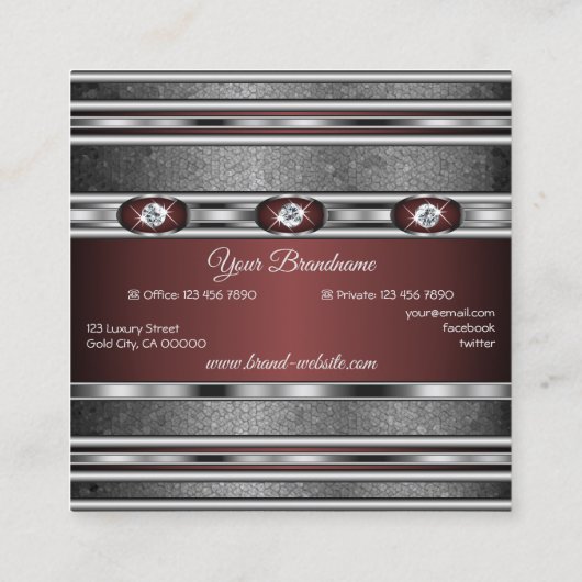 Elegante zilveren effecten Bourgogne met Faux Diam Vierkante Visitekaartje (Achterkant)