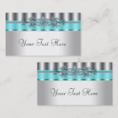 Elegante zilveren en Blauwgroen blauwe Visitekaart Visitekaartje (Voorkant / Achterkant)
