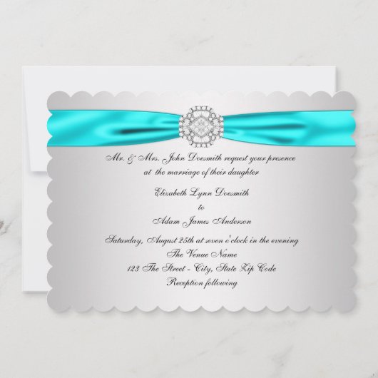 Elegante zilveren en Blauwgroen Blue Lace bruiloft Kaart (Achterkant)