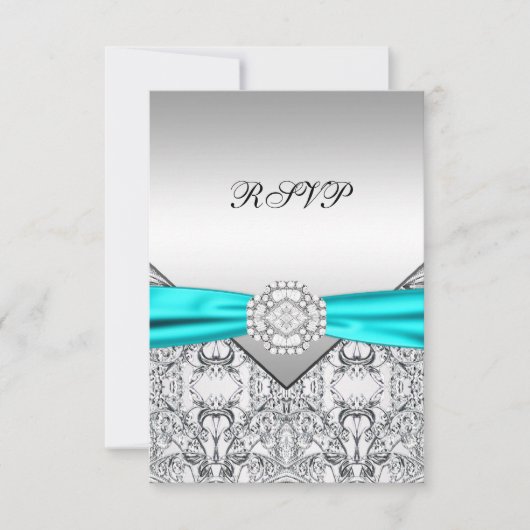 Elegante zilveren en Blauwgroen Blue Wedding RSVP (Voorkant)