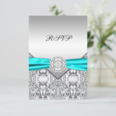 Elegante zilveren en Blauwgroen Blue Wedding RSVP (Staand voorkant)
