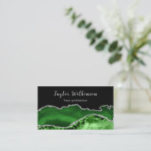 Elegante zilveren en donkergroene agaat visitekaartje (Staand voorkant)