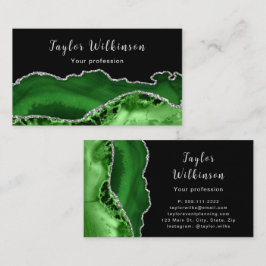 Elegante zilveren en donkergroene agaat visitekaartje