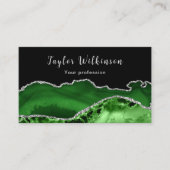 Elegante zilveren en donkergroene agaat visitekaartje (Voorkant)