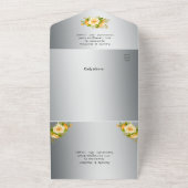 Elegante zilveren en gele rozen bruiloft all in one uitnodiging (Buitenkant)