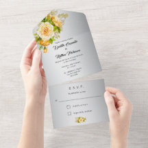 Elegante Zilveren en Gele Rozen Bruiloft 