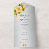 Elegante zilveren en gele rozen bruiloft all in one uitnodiging (Binnen)