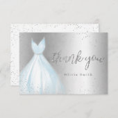 Elegante zilveren en glinsterende blauwe jurk quin bedankkaart (Voorkant / Achterkant)