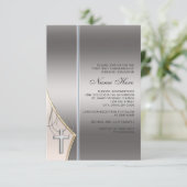 Elegante zilveren en gouden eerste communie uitnod kaart (Staand voorkant)