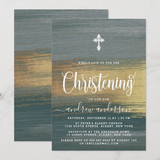 Elegante zilveren en gouden jongen doop kaart (Voorkant / Achterkant)
