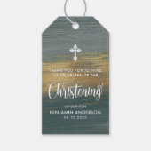 Elegante zilveren en gouden jongen doopsel dank u cadeaulabel (Voorkant)