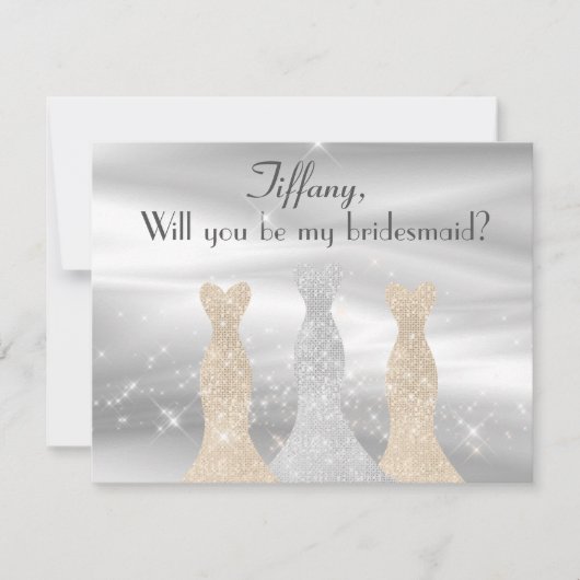 Elegante zilveren en gouden jurken bruidsmeisje vo kaart (Voorkant)