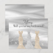 Elegante zilveren en gouden jurken bruidsmeisje vo kaart (Voorkant / Achterkant)