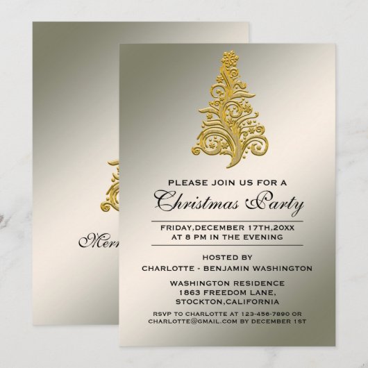 Elegante Zilveren en Gouden Kerstboom Feest Kaart (Voorkant / Achterkant)