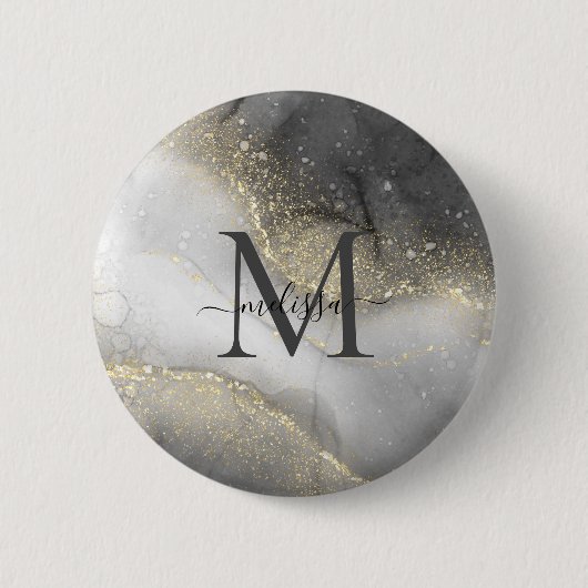 Elegante Zilveren en Gouden Naam Ronde Button 5,7 Cm (Voorkant)