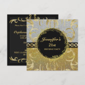 Elegante zilveren en gouden verjaardagsuitnodiging kaart (Voorkant / Achterkant)