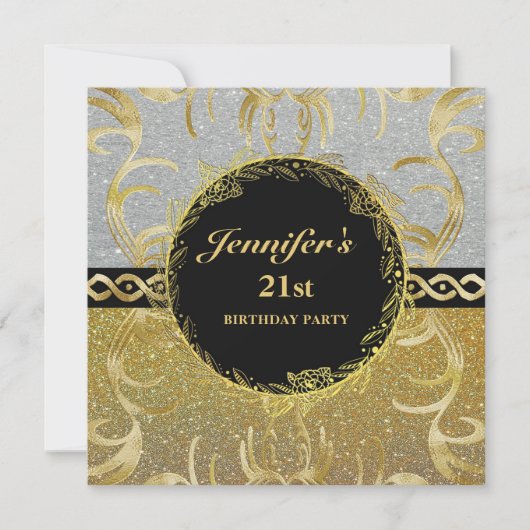 Elegante zilveren en gouden verjaardagsuitnodiging kaart (Voorkant)