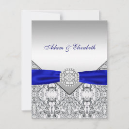 Elegante zilveren en koninklijk blauwe trouwkaarte kaart