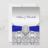 Elegante zilveren en koninklijke blauwe bruiloft u kaart (Voorkant)