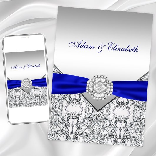 Elegante zilveren en koninklijke blauwe bruiloft u kaart