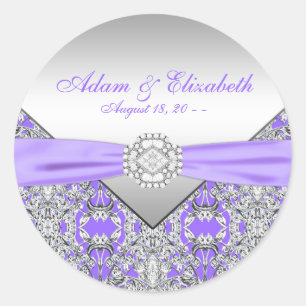 Elegante zilveren en lavendel paarse trouw ronde sticker