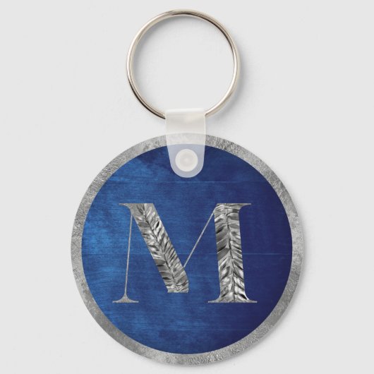Elegante zilveren en marineblauwe gepersonaliseerd sleutelhanger (Voorkant)