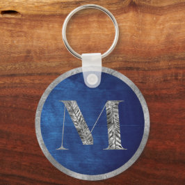 Elegante zilveren en marineblauwe gepersonaliseerd sleutelhanger