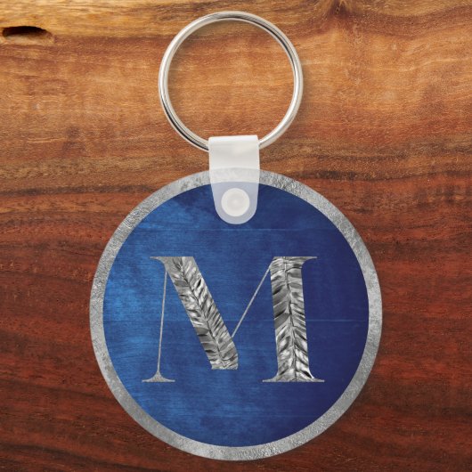 Elegante zilveren en marineblauwe gepersonaliseerd sleutelhanger (Voorkant)