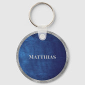 Elegante zilveren en marineblauwe gepersonaliseerd sleutelhanger (Achterkant)