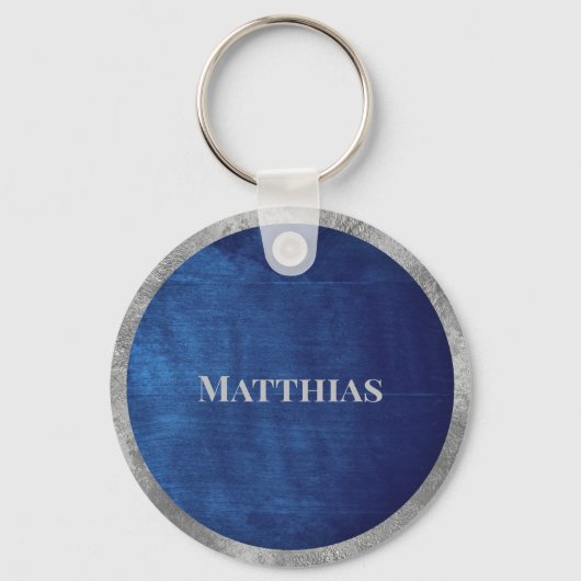 Elegante zilveren en marineblauwe gepersonaliseerd sleutelhanger (Achterkant)