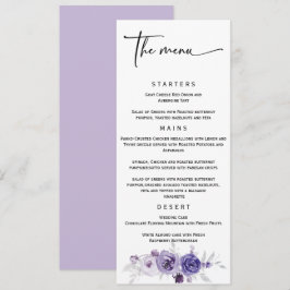 Elegante zilveren en paarse huwelijksmenu menu