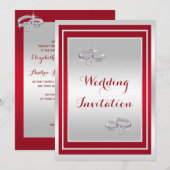 Elegante zilveren en rode, diamanten trouwringen T Kaart (Voorkant / Achterkant)