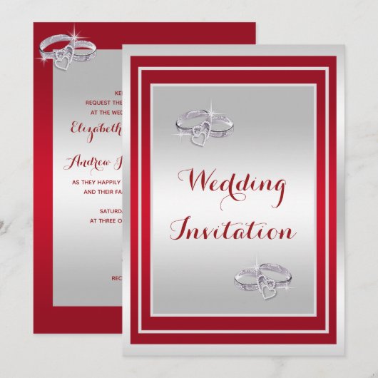 Elegante zilveren en rode, diamanten trouwringen T Kaart (Voorkant / Achterkant)