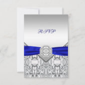 Elegante Zilveren en Royal Blue Wedding RSVP (Voorkant)