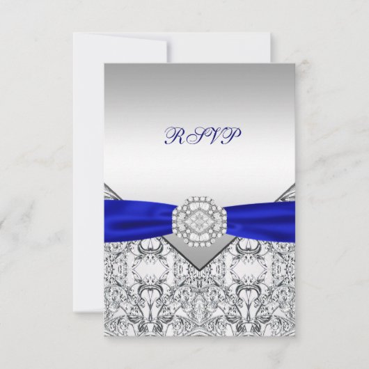 Elegante Zilveren en Royal Blue Wedding RSVP (Voorkant)
