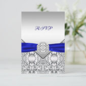 Elegante Zilveren en Royal Blue Wedding RSVP (Staand voorkant)